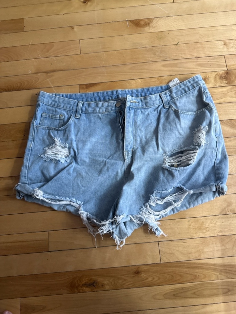 Light Blue Distressed Denim Shorts - Casual Women's Summer Cutoffs